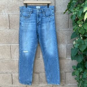 NWOT Mens Frame Distressed Straight Jeans Button Fly Denim Faded Vintage Size 36